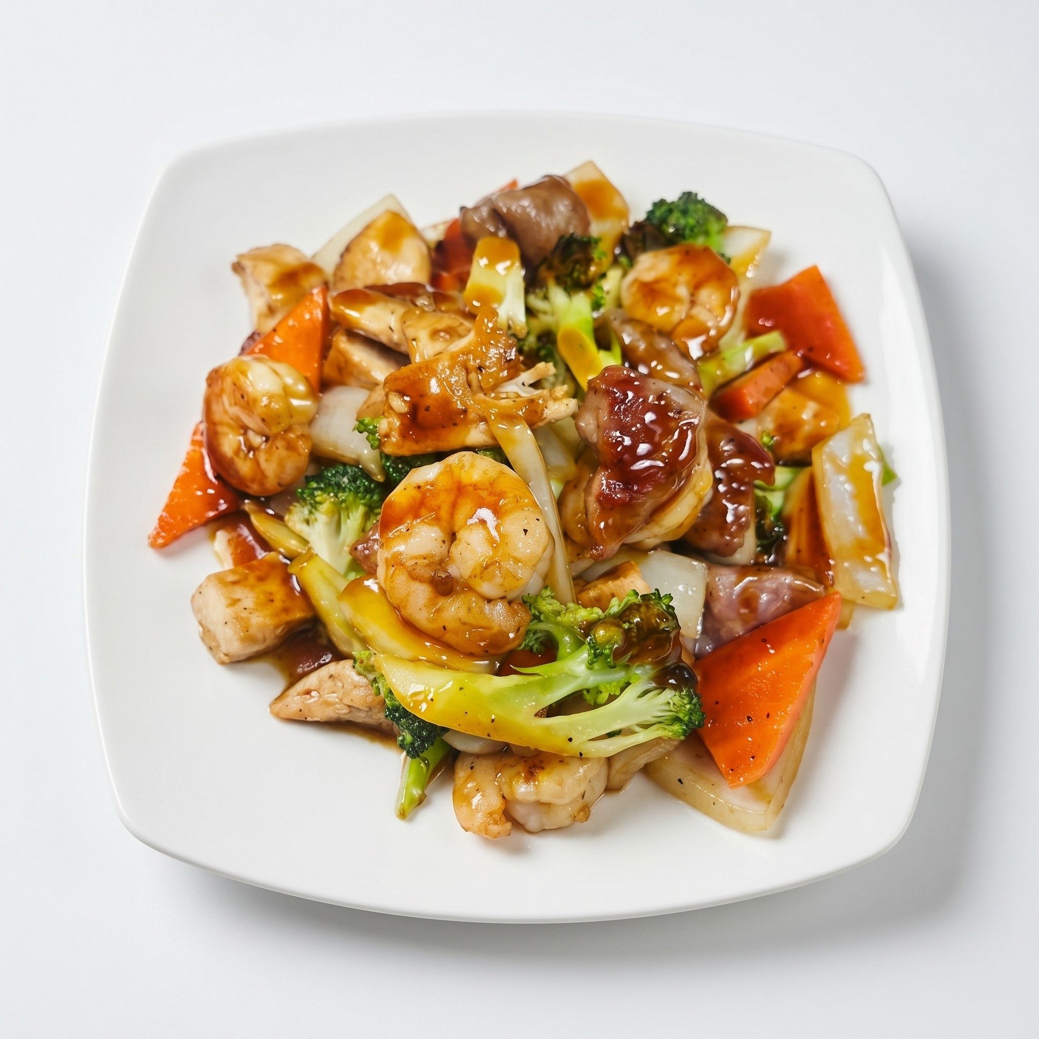 Hibachi Trio (Steak, Chicken, Shrimp).